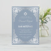 Bar Mitzvah Dusty Blue Faux Silver Elegant Kaart (Staand voorkant)