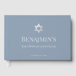 Bar Mitzvah Dusty Blue Faux Silver Star of David  Gastenboek