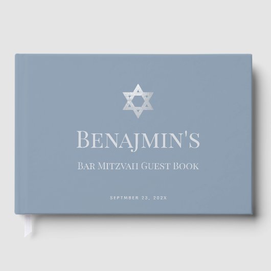 Bar Mitzvah Dusty Blue Faux Silver Star of David  Gastenboek (Voorkant)
