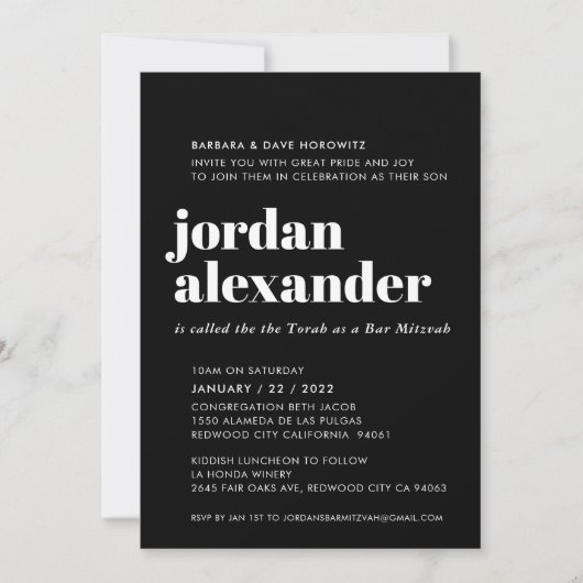 BAR MITZVAH easy modern minimal black white Kaart (Voorkant)