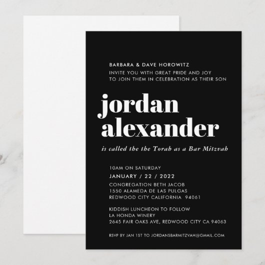 BAR MITZVAH easy modern minimal black white  Kaart (Voorkant / Achterkant)