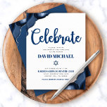 Bar Mitzvah Eenvoudig Marine Blauw Agaat Modern Sc Informatiekaartje<br><div class="desc">Wees trots, verheug je en laat deze mijlpaal van je favoriete Bar Mitzvah zien! Voeg dit coole, unieke, moderne, gepersonaliseerde inlegvel toe voor extra informatie over uw evenement. Marineblauw schrift typografie en Star of David overlay eenvoudige, witte achtergrond met stalen blauwe agaat geaccentueerd met faux zilveren aderen. Personaliseer de aangepaste...</div>