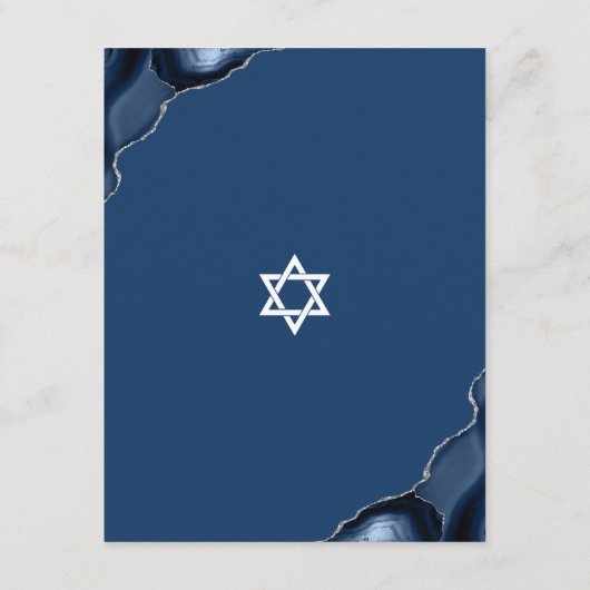 Bar Mitzvah Eenvoudig Marine Blauw Agaat Modern Sc Informatiekaartje (Achterkant)