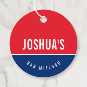 BAR MITZVAH eenvoudig modern blauw rood football Bedankjes Labels