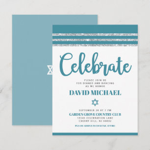 Bar Mitzvah Eenvoudig Modern Bold Blauwgroen Zilve Informatiekaartje