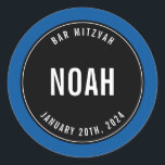 BAR MITZVAH eenvoudig modern effen zwart koningsbl Ronde Sticker<br><div class="desc">door kat massard >> https://linktr.ee/simplysweetpaperie <<<<</div>