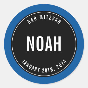BAR MITZVAH eenvoudig modern effen zwart koningsbl Ronde Sticker