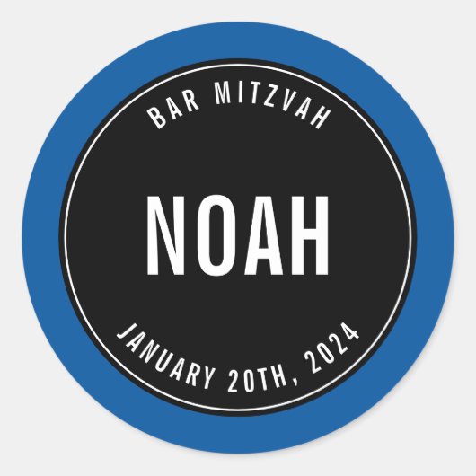 BAR MITZVAH eenvoudig modern effen zwart koningsbl Ronde Sticker (Voorkant)