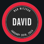 BAR MITZVAH eenvoudig modern effen zwart koninklij Ronde Sticker<br><div class="desc">door kat massard >>> https://linktr.ee/simplysweetpaperie <<<</div>