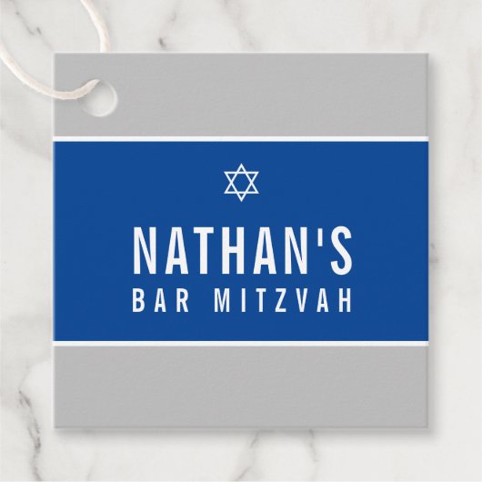BAR MITZVAH eenvoudig modern geometrisch grijs bla Bedankjes Labels (Voorkant)