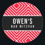 BAR MITZVAH eenvoudig modern geometrisch rood zwar Ronde Sticker<br><div class="desc">door kat massard >> https://linktr.ee/simplysweetpaperie <<<<</div>