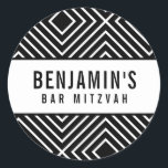 BAR MITZVAH eenvoudig modern vet geometrisch zwart Ronde Sticker<br><div class="desc">door kat massard >> https://linktr.ee/simplysweetpaperie <<<<</div>