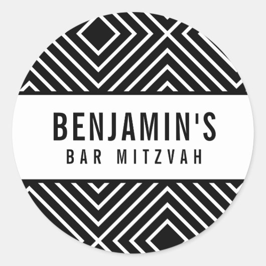 BAR MITZVAH eenvoudig modern vet geometrisch zwart Ronde Sticker (Voorkant)