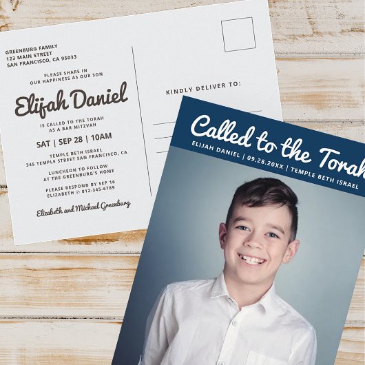 Bar Mitzvah Eenvoudige Aangepaste Fotouitnodiging Uitnodiging Briefkaart