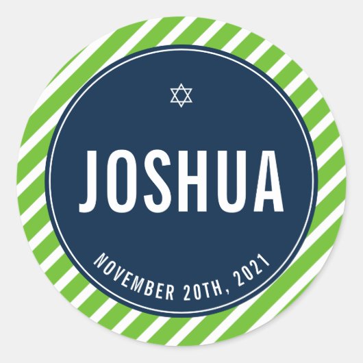BAR MITZVAH eenvoudige moderne stripe nfl groene m Ronde Sticker (Voorkant)
