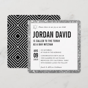 BAR MITZVAH eenvoudige moderne trendy zilveren gli Kaart