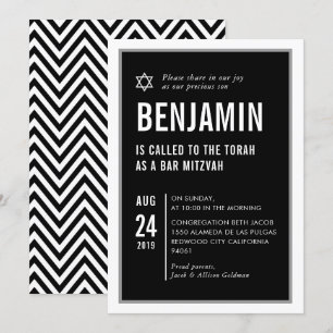BAR MITZVAH eenvoudige moderne typografie zwart wi Kaart