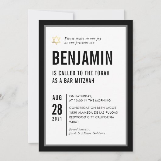 BAR MITZVAH eenvoudige moderne typografie zwart wi Kaart (Voorkant)