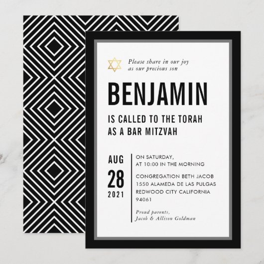 BAR MITZVAH eenvoudige moderne typografie zwart wi Kaart (Voorkant / Achterkant)