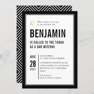BAR MITZVAH eenvoudige moderne typografie zwart wi Kaart