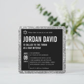 BAR MITZVAH eenvoudige moderne zwart zilveren glit Kaart (Staand voorkant)