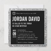 BAR MITZVAH eenvoudige moderne zwart zilveren glit Kaart (Voorkant)