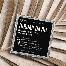 BAR MITZVAH eenvoudige moderne zwart zilveren glit Kaart