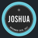 BAR MITZVAH eenvoudige moderne zwarte turquoise Ronde Sticker<br><div class="desc">door kat massard >> https://linktr.ee/simplysweetpaperie <<<<</div>