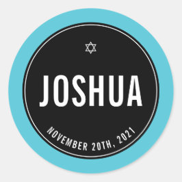 BAR MITZVAH eenvoudige moderne zwarte turquoise Ronde Sticker