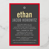 BAR MITZVAH eenvoudige ster moderne naam grijs roo Folie Uitnodiging (Voorkant)