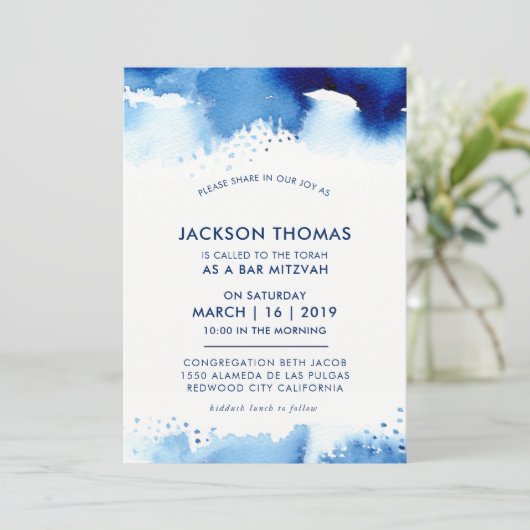 BAR MITZVAH eenvoudige stijlvolle blauw waterverf  Kaart (Staand voorkant)