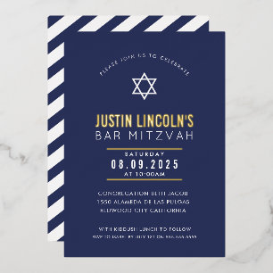 BAR MITZVAH effen ster modern minimalistisch marin Folie Uitnodiging