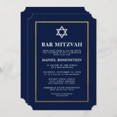 Bar Mitzvah Elegant Blue en Gold Invitation Kaart (Voorkant / Achterkant)