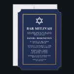 Bar Mitzvah Elegant Blue en Gold Invitation Kaart<br><div class="desc">Bar Mitzvah Blue en Gold Invitation Kaart - Ticket Style</div>