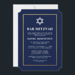 Bar Mitzvah Elegant Blue en Gold Invitation Kaart<br><div class="desc">Bar Mitzvah Blue en Gold Invitation Kaart - Ticket Style</div>