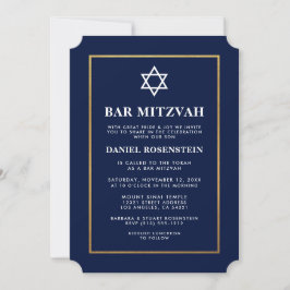 Bar Mitzvah Elegant Blue en Gold Invitation Kaart