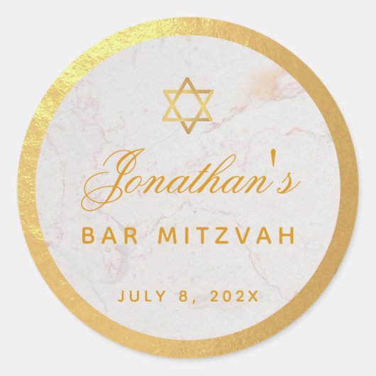 Bar Mitzvah Elegant Faux Gold Marble Calligraphy Ronde Sticker (Voorkant)