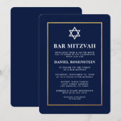 Bar Mitzvah Elegant Invitation Blue en Gold Kaart (Voorkant / Achterkant)