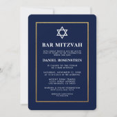 Bar Mitzvah Elegant Invitation Blue en Gold Kaart (Voorkant)