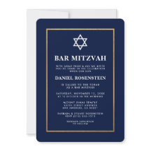 Bar Mitzvah Elegant Invitation Blue en Gold