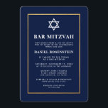 Bar Mitzvah Elegant Invitation Blue en Gold Kaart<br><div class="desc">Bar Mitzvah Blue en Gold Invitation Kaart - Ticket Style</div>