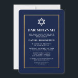 Bar Mitzvah Elegant Invitation Blue en Gold Kaart<br><div class="desc">Bar Mitzvah Blue en Gold Invitation Kaart - Ticket Style</div>