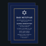 Bar Mitzvah Elegant Invitation Blue Gold Kaart<br><div class="desc">Bar Mitzvah Blue en Gold Invitation Kaart</div>