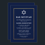 Bar Mitzvah Elegant Invitation Blue Gold Kaart<br><div class="desc">Bar Mitzvah Blue en Gold Invitation Kaart</div>