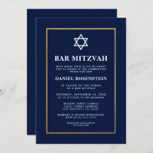 Bar Mitzvah Elegant Invitation Blue Gold