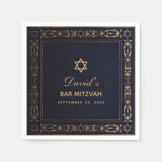 Bar Mitzvah  Elegant Navy Blue Star Servet (Voorkant)