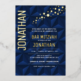 Bar Mitzvah Elegant Navy REAL GOLD Foil Invitation Folie Uitnodiging