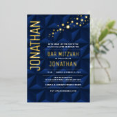 Bar Mitzvah Elegant Navy REAL GOLD Foil Invitation Folie Uitnodiging (Staand Voorkant)
