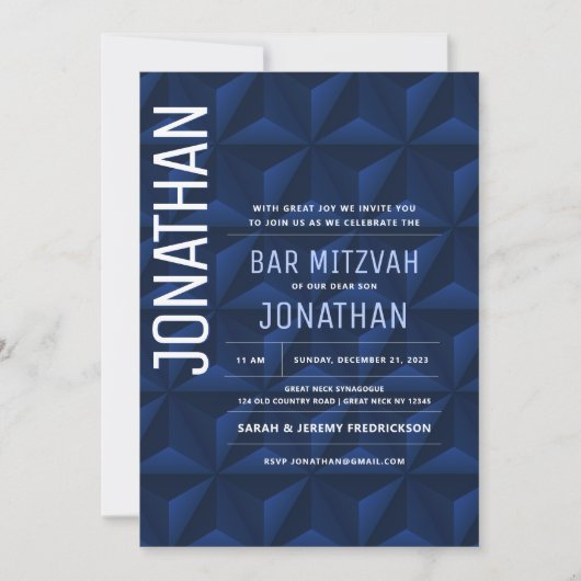 Bar Mitzvah Elegant Navy Star van David Invitation Kaart (Voorkant)