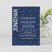 Bar Mitzvah Elegant Navy Star van David Invitation Kaart (Staand voorkant)